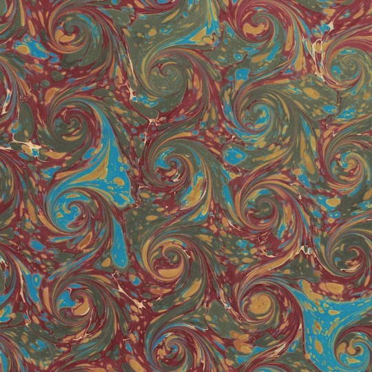 Hand Marbled Paper French Curl Pattern in Red, Green, Blue ~ Berretti Marbled Arts